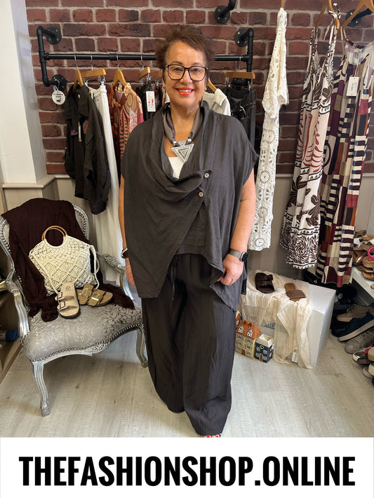Marlene brown linen mix drape jacket 14-22