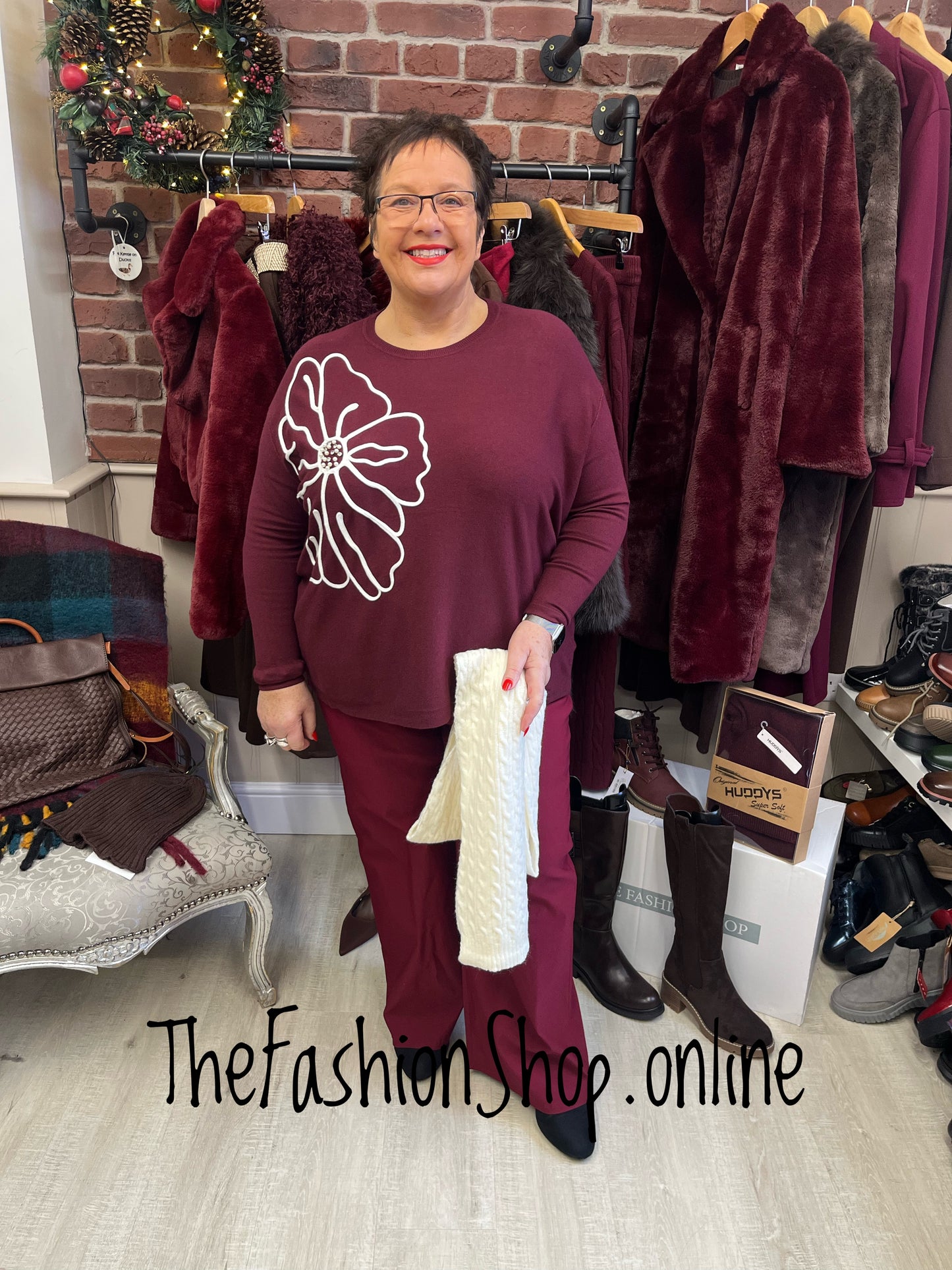 Faith wine large flower jumper 12-22