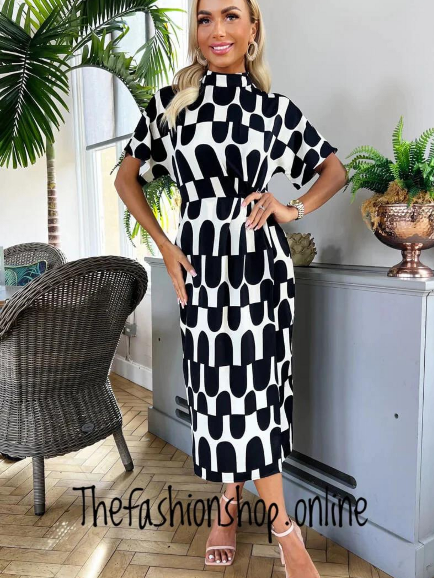 AX Paris Black And Cream Abstract Wrap Midi Dress sizes 8-16