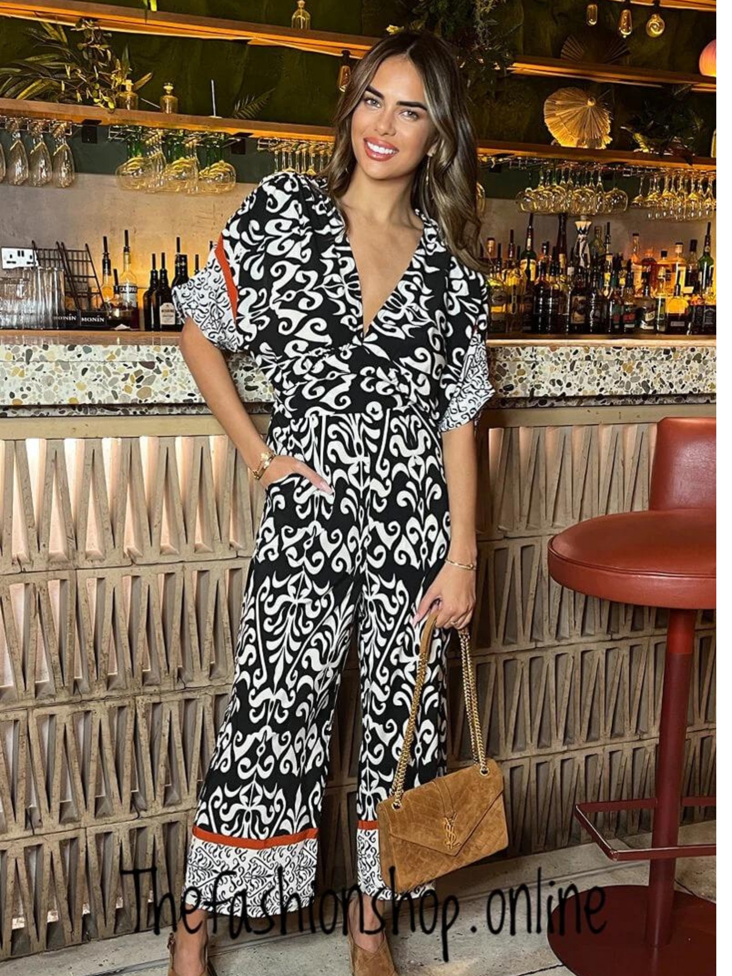 AX Paris Black and cream v-neck jumpsuit sizes 8-16