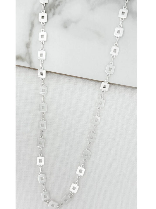 Envy long silver necklace with small square links