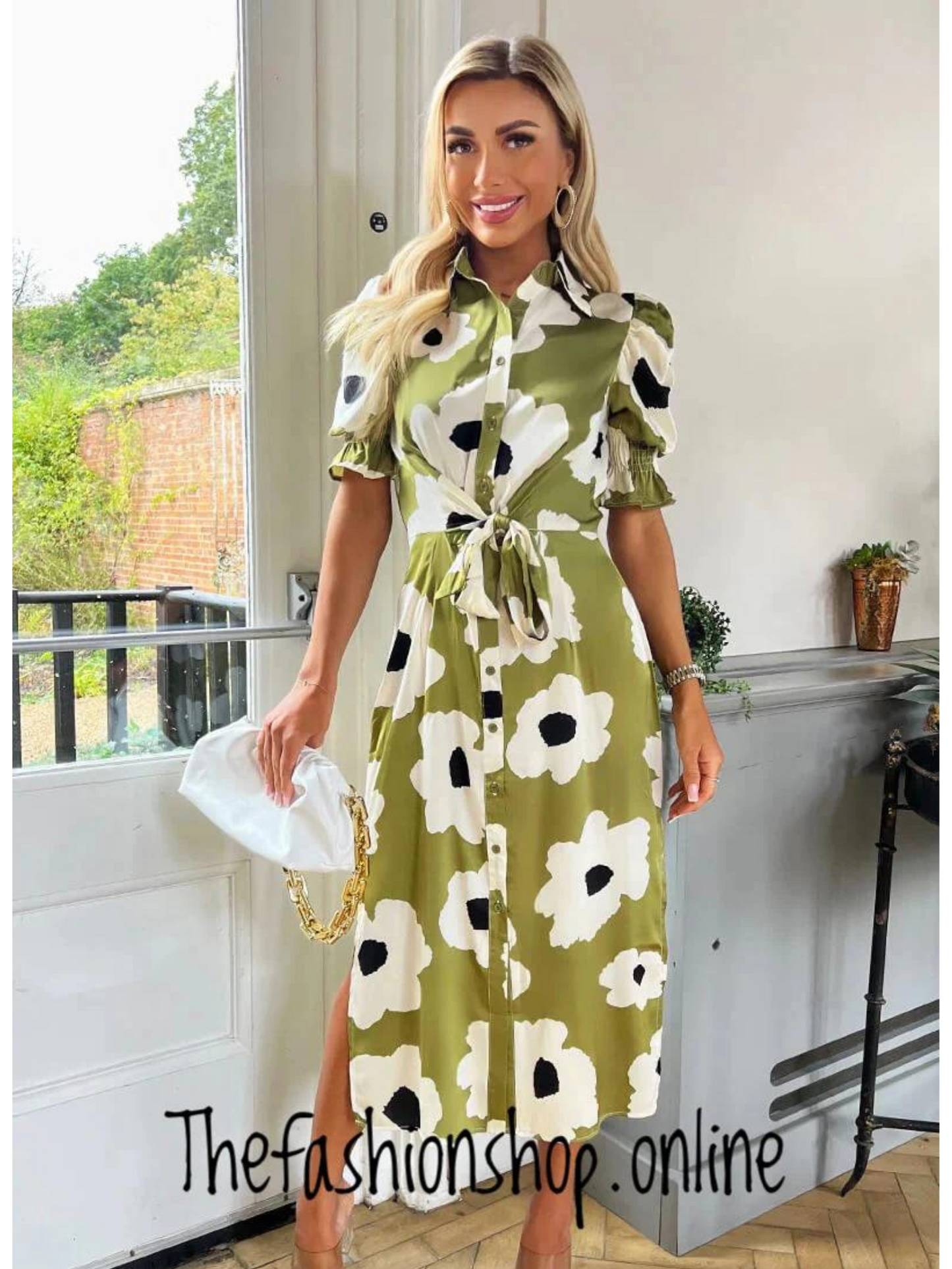 AX Paris Olive floral print midi shirt dress sizes 8-16