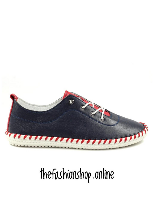 Lunar Sandown navy leather plimsoll 4-8