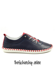 Lunar Sandown navy leather plimsoll 4-8
