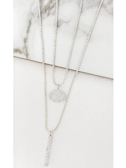 Envy silver double layer necklace with diamante pendants