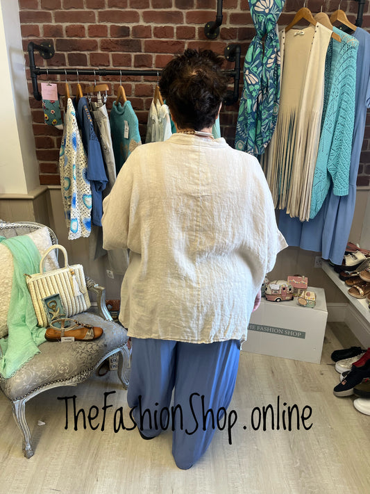 Abbie beige linen dipped hem top 16-24