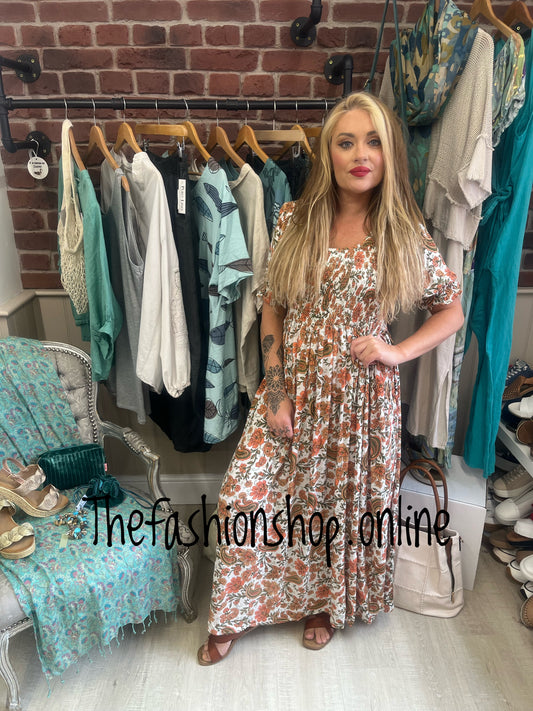 Beatrice orange and green floral vintage dress 8-16
