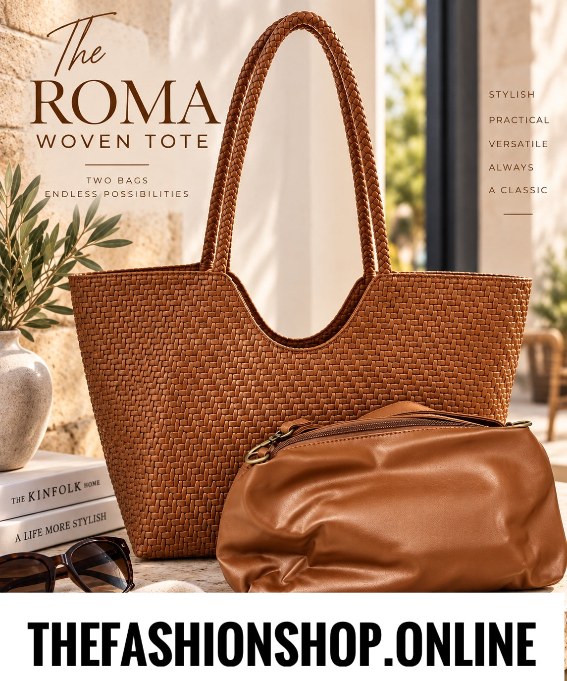 The Roma Woven Bag in Tan