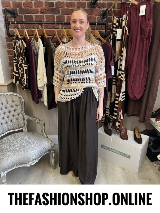 Ellie camel crochet layering top 12-18