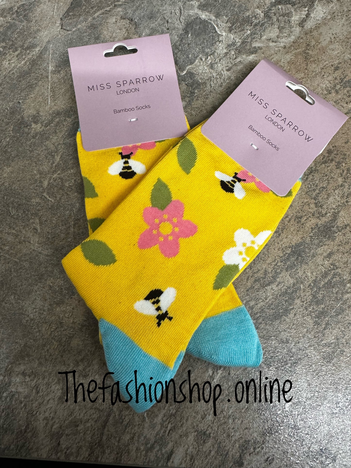 Miss Sparrow Yellow Bees and Flowers Bamboo socks 3-7