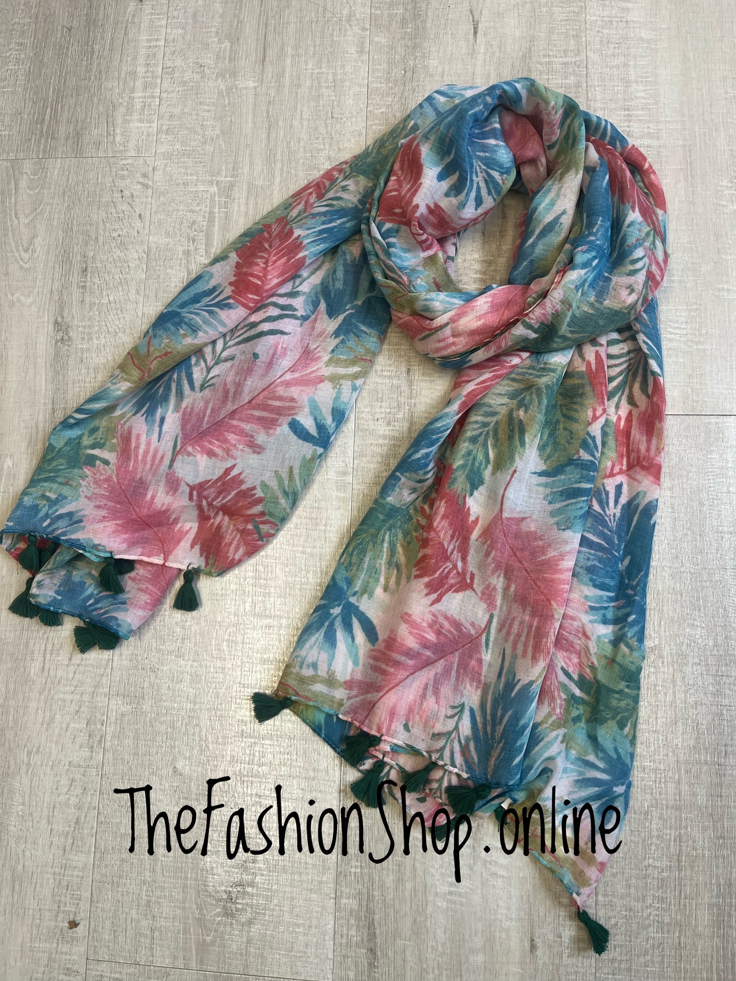 Colourful tropical leaf scarf