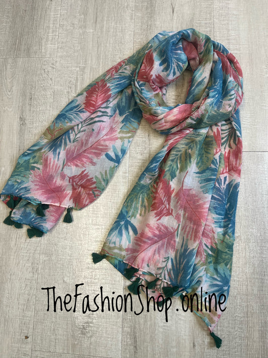 Colourful tropical leaf scarf
