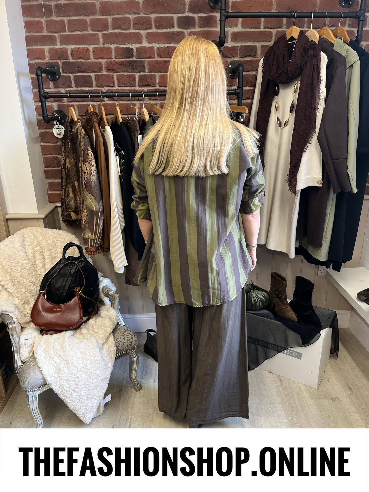Tabitha khaki striped blouse 10-16