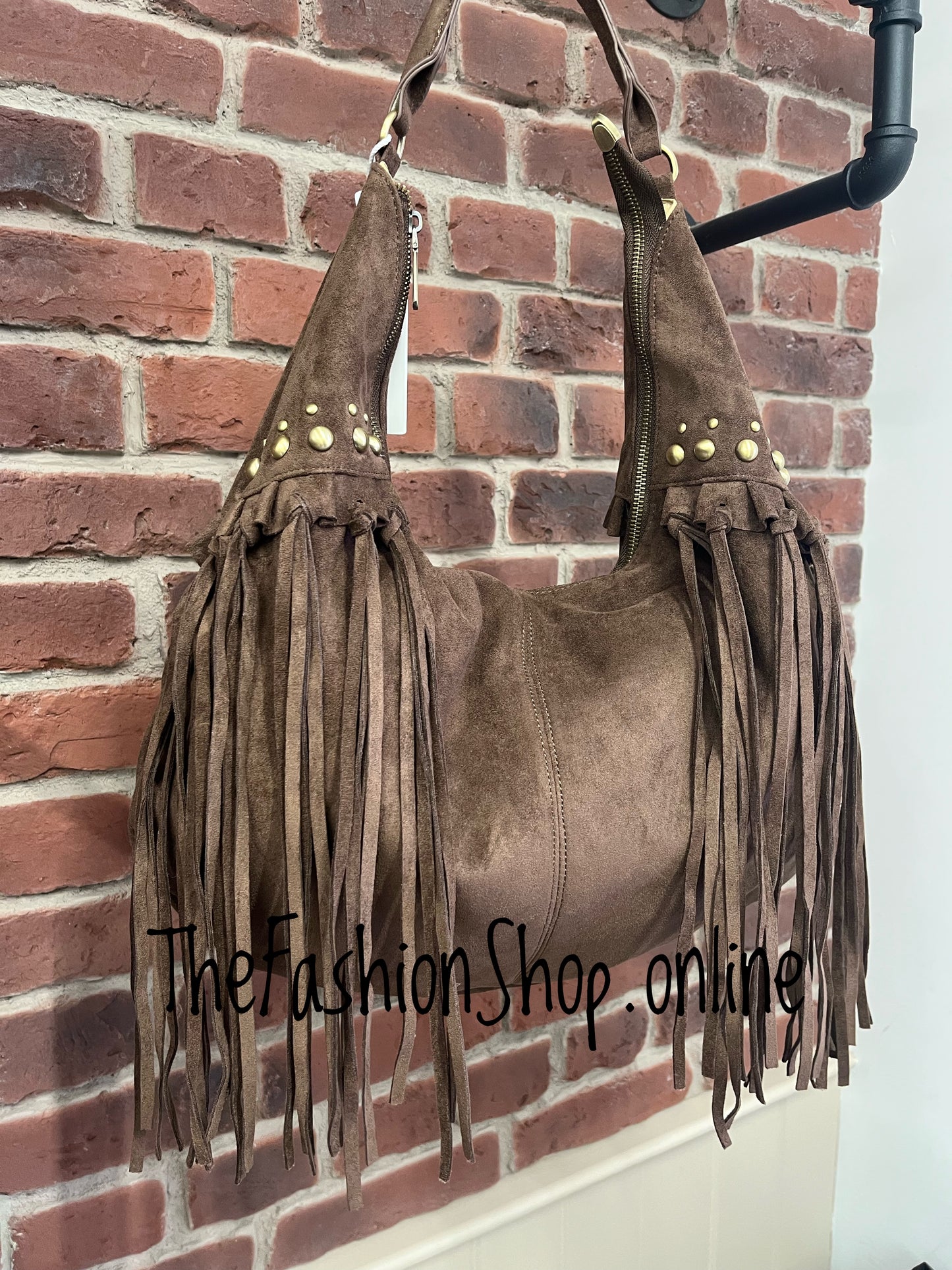 Jessie Coffee Brown faux suede tassel bag