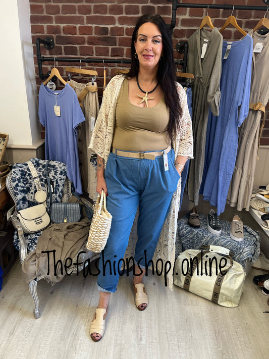 Annie denim blue trousers with belt 10-18
