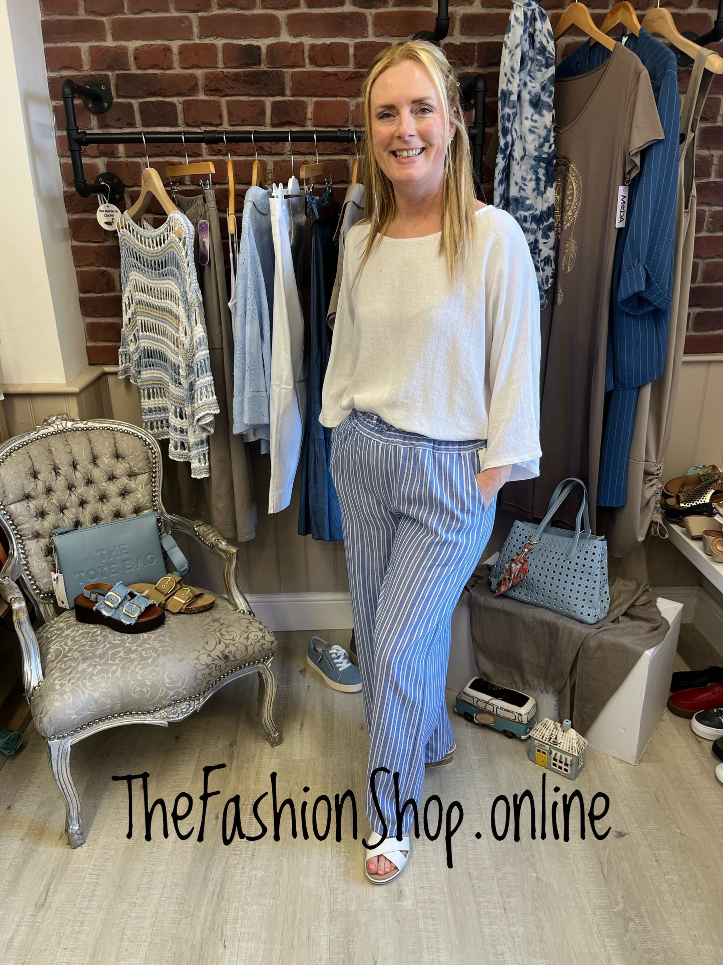 Kimberley blue and white striped trousers 10-16