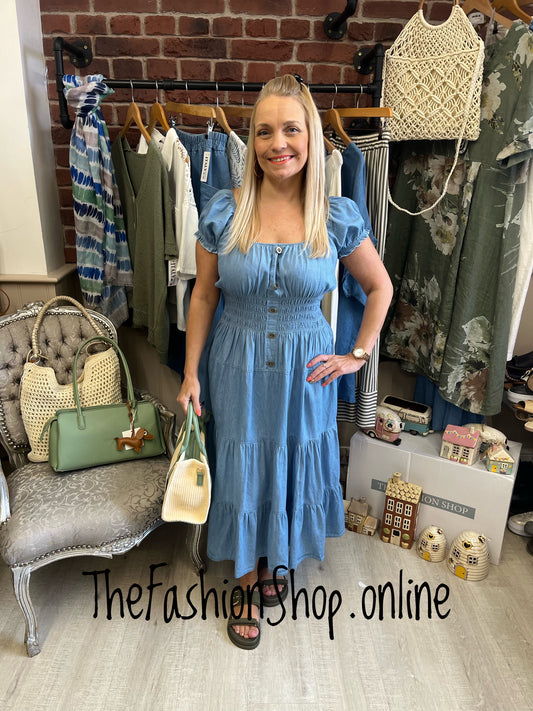 Sara light denim midi gypsy dress 10-18