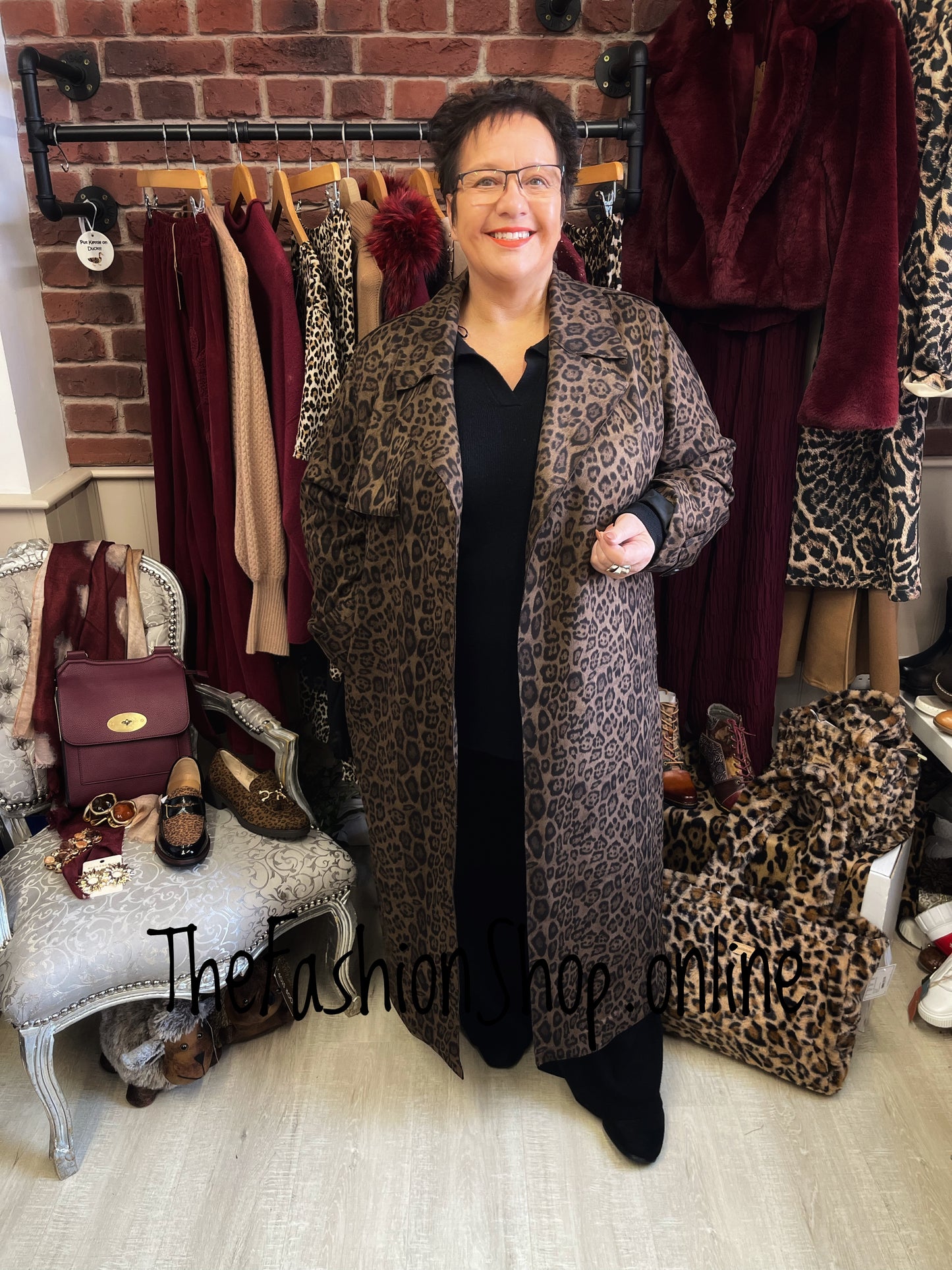 Premium Leopard Print Trench Coat In Chocolate Brown 8,10,12,14,16