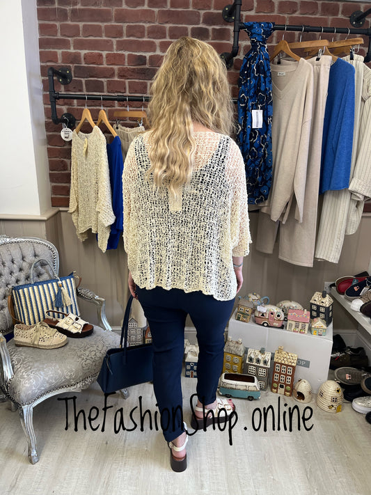 Dark cream popcorn open knit top 10-20