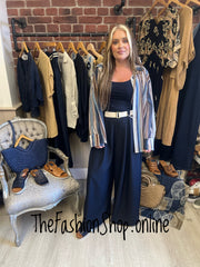 Madelaine navy wide leg trousers with belt 8-14