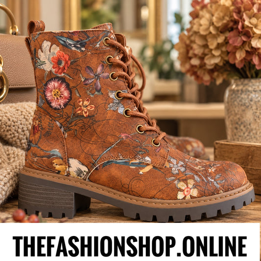 Harmony tan floral boots sizes 4-8 (37-41)