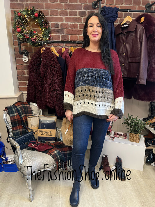 Sarah Tempest wine and navy wool mix jumper 12-22