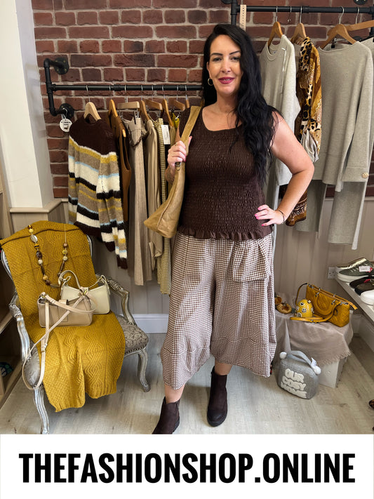 Sadie brown shirred frill top 12-18