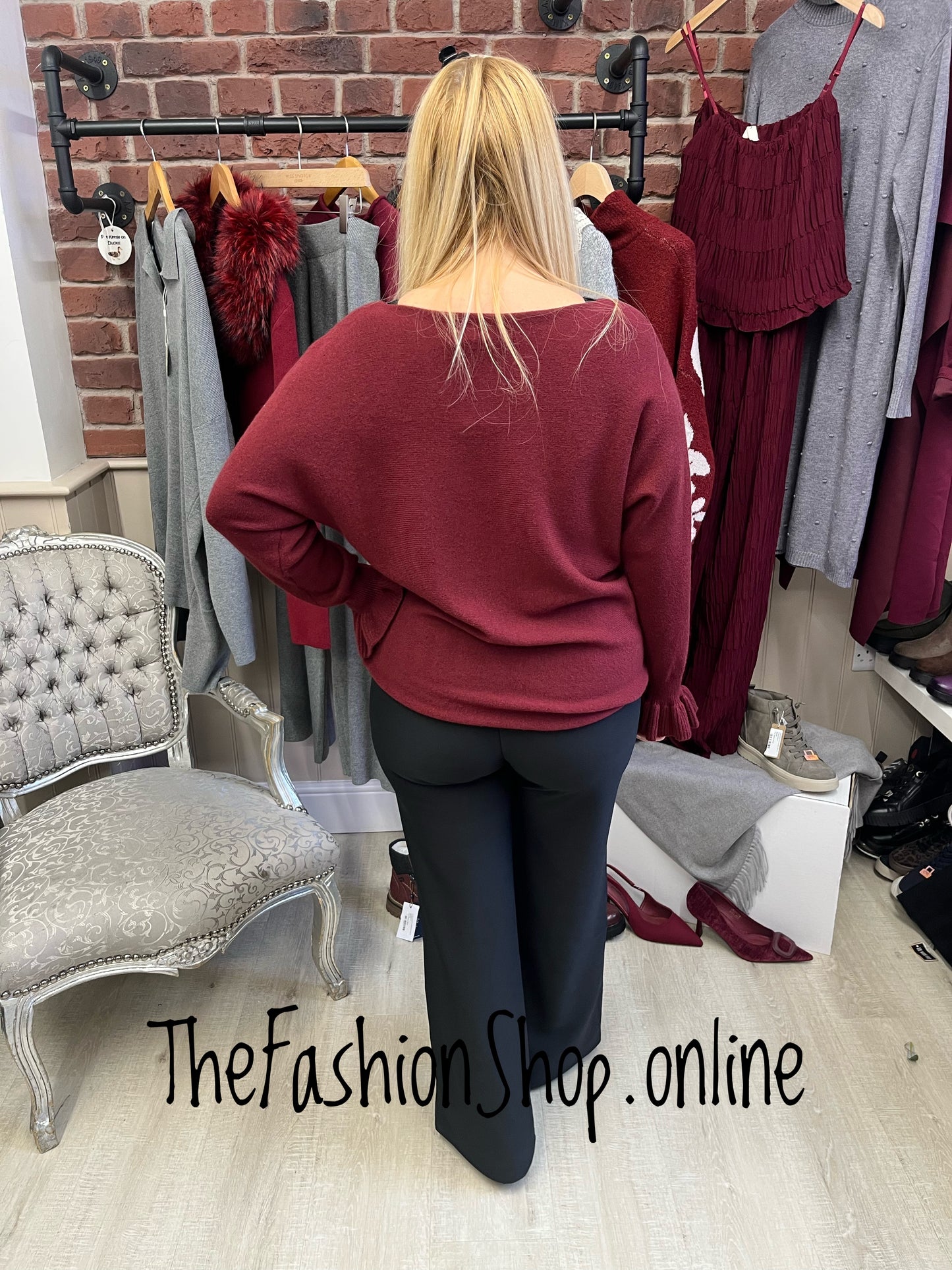 Della wine frill cuff jumper 8-16