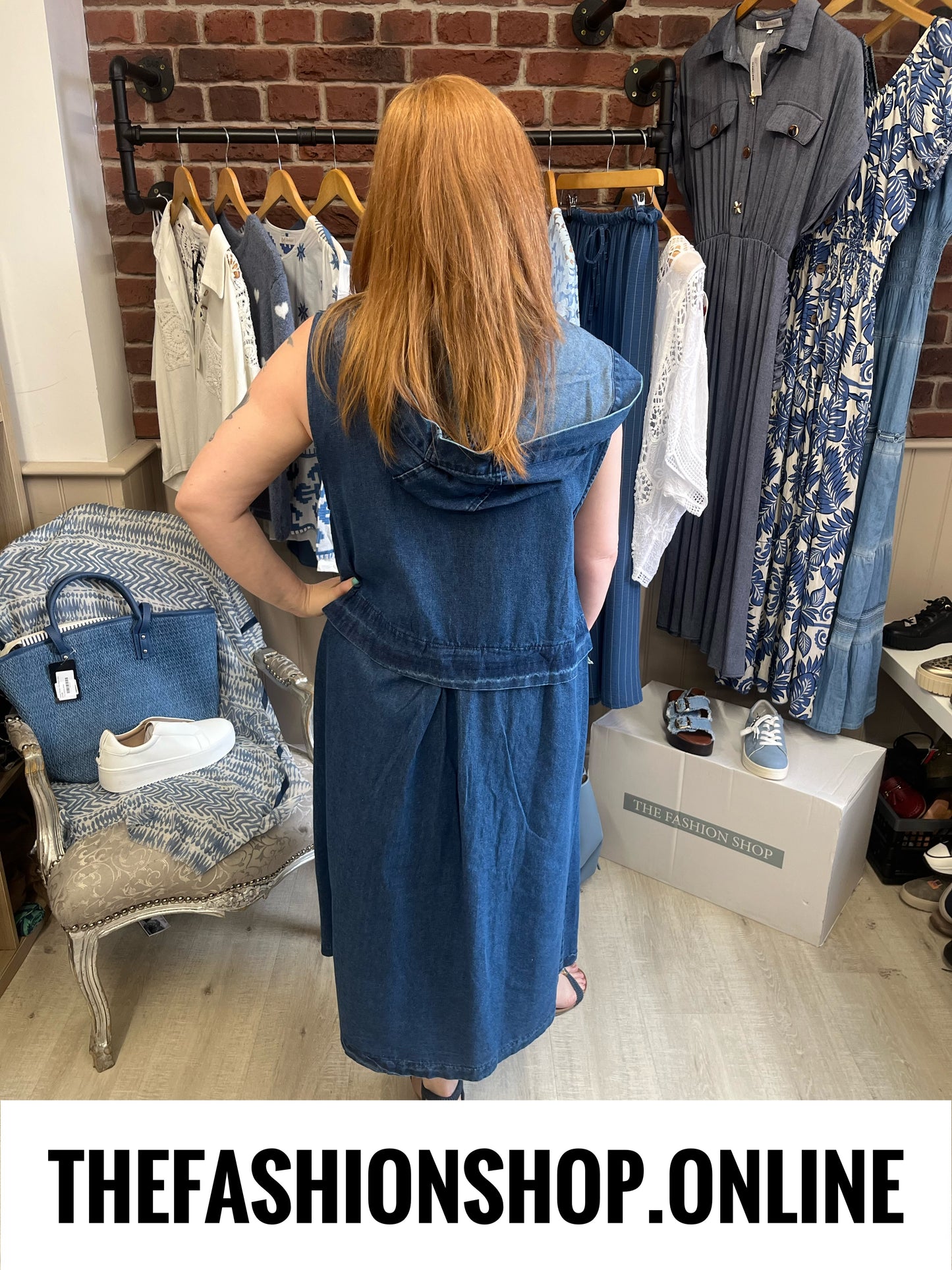 Fly Out denim sleeveless jacket / dress 10-16