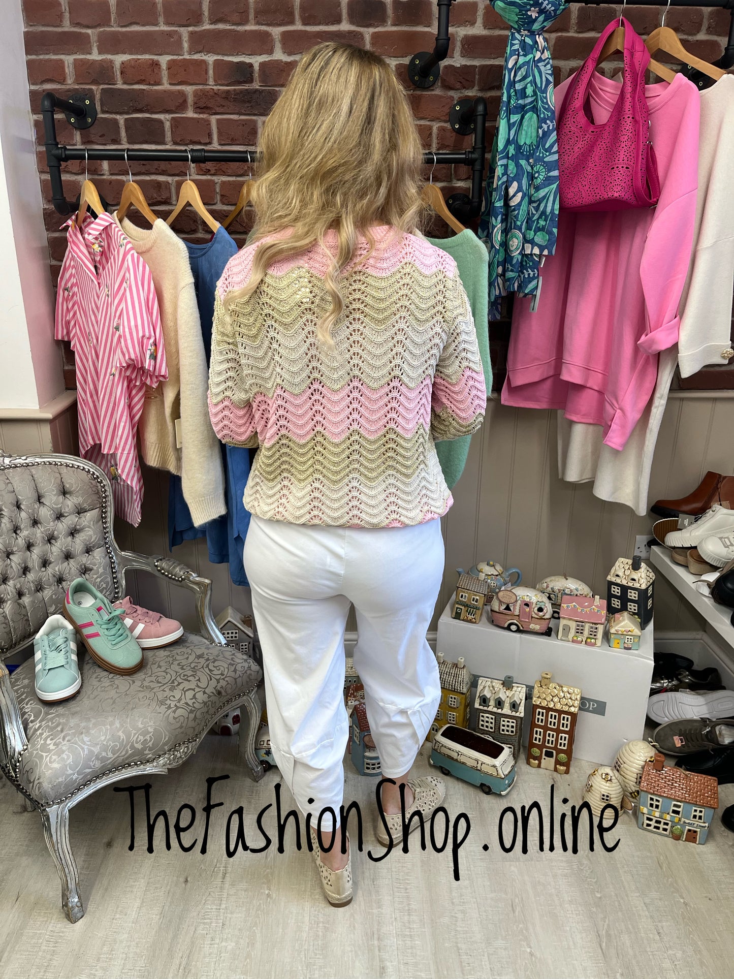 Danielle pink and gold wave detail jumper 8-16