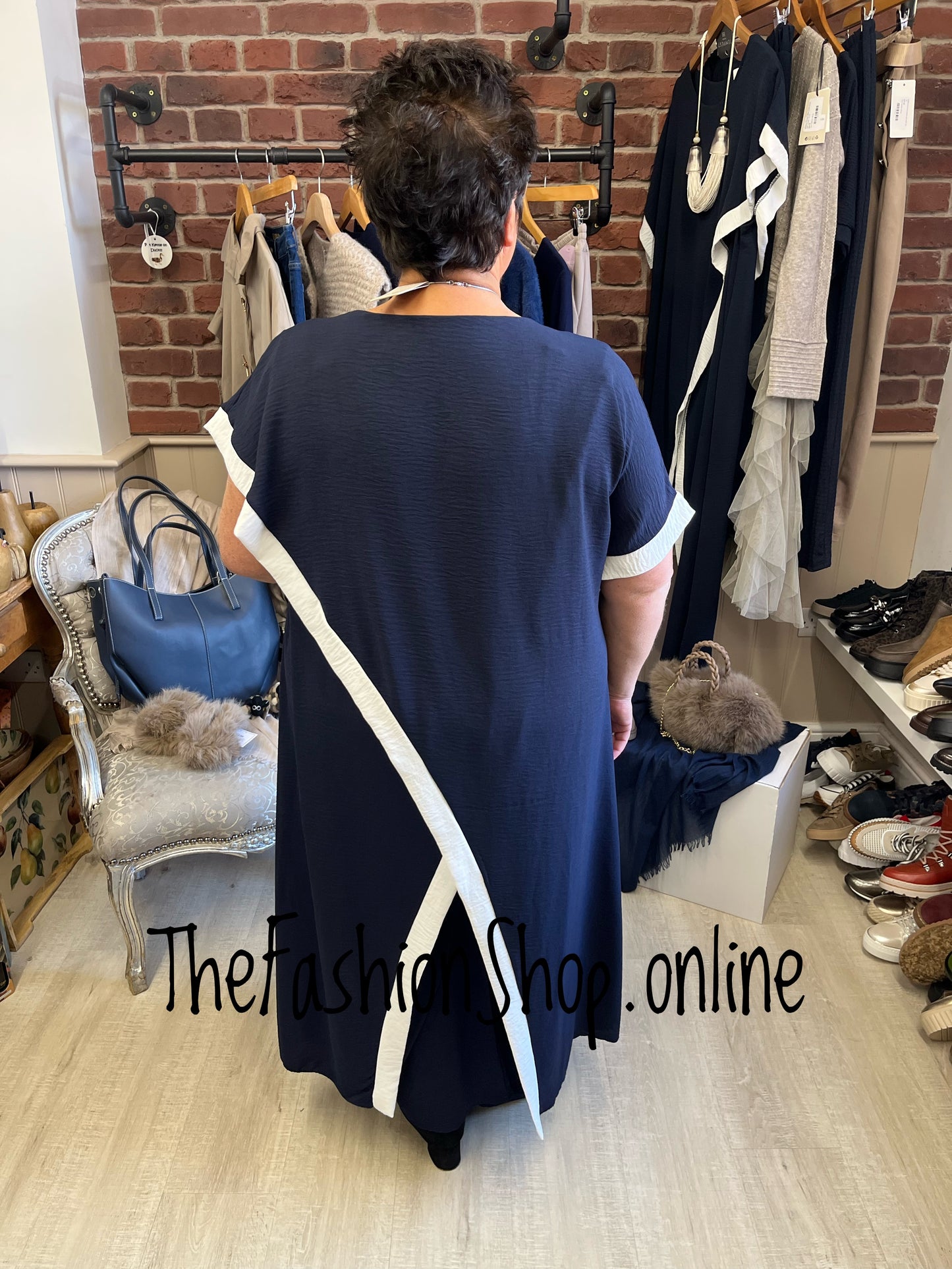 Zara navy and cream drape trouser set 16-22