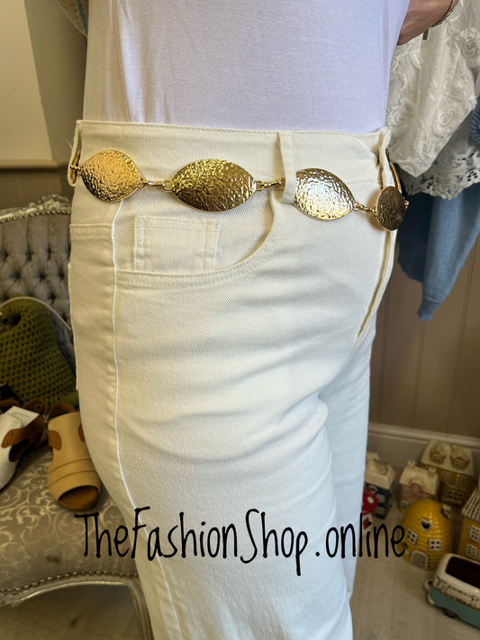 Gold Leaf Shape Hammered Chain Belt