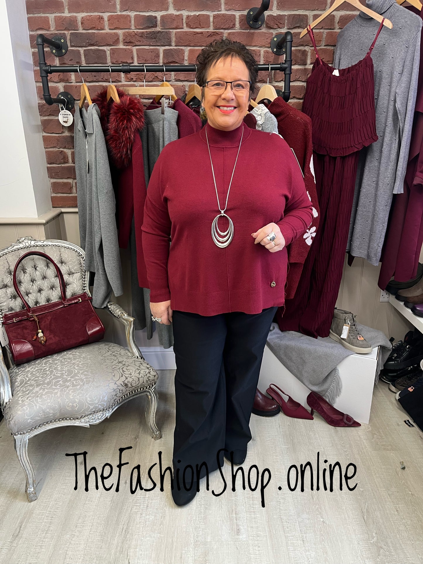 Joanna wine ribbed back jumper 14-20