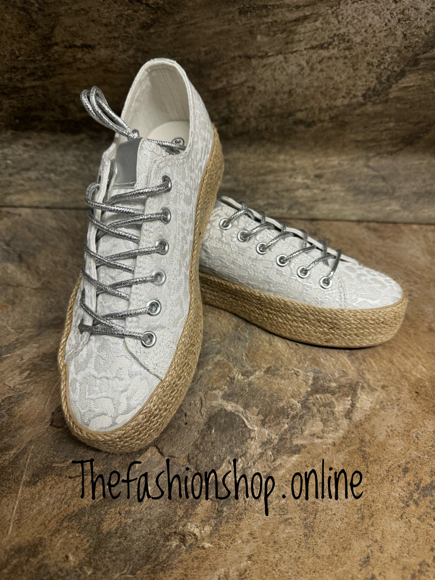 Silver leopard print platform espadrille sizes 3-8