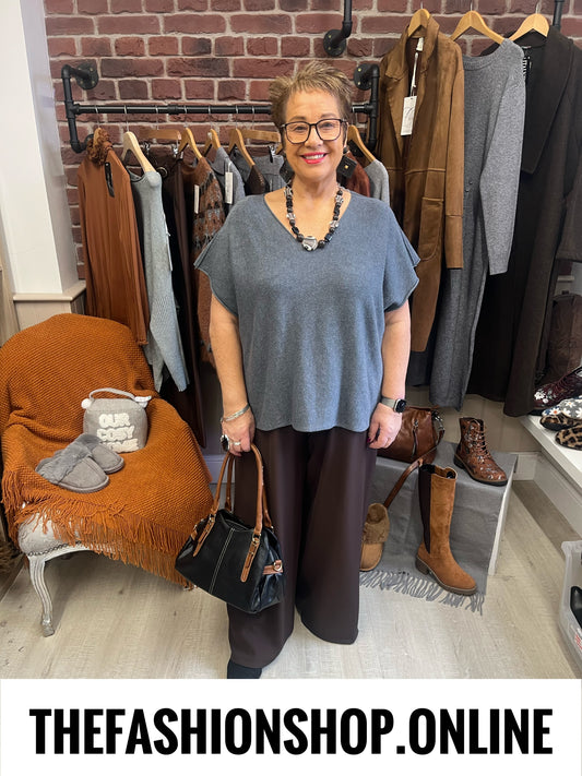 Elsa Charcoal V neck knitted top 10-20