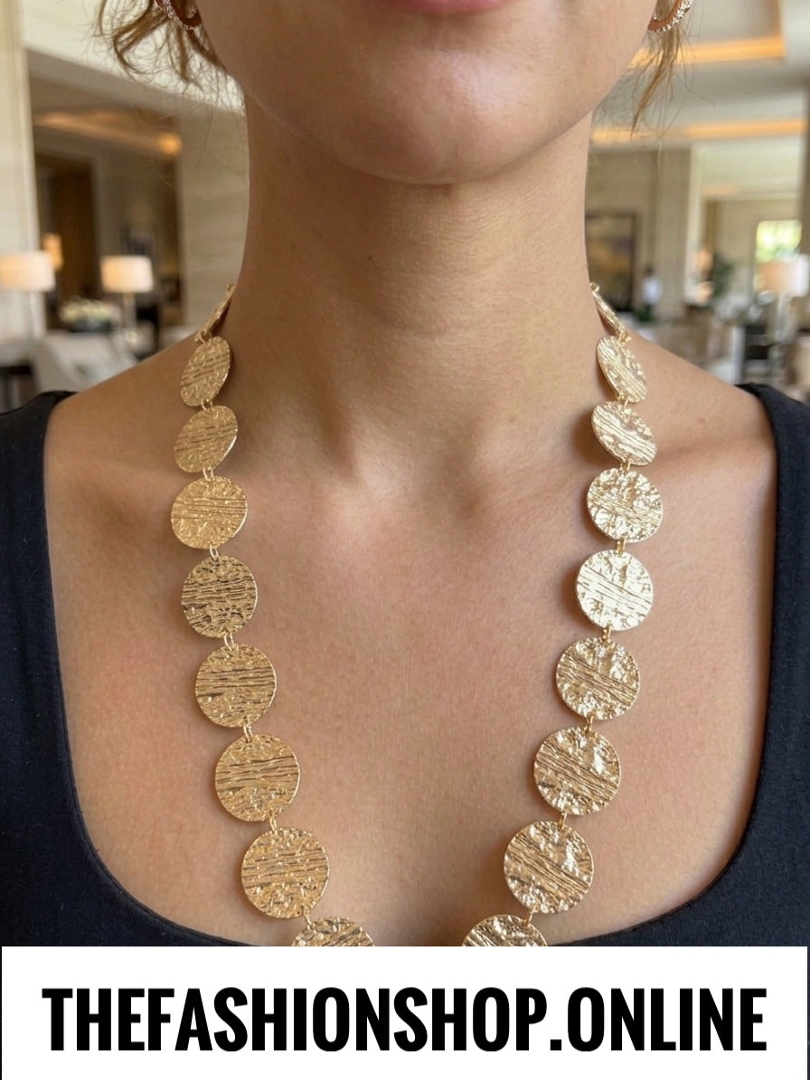 Textured Coin Long Necklace