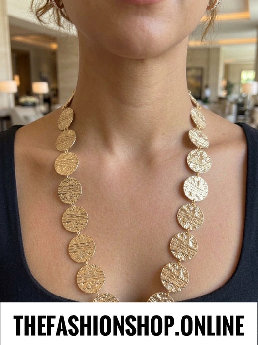 Textured Coin Long Necklace