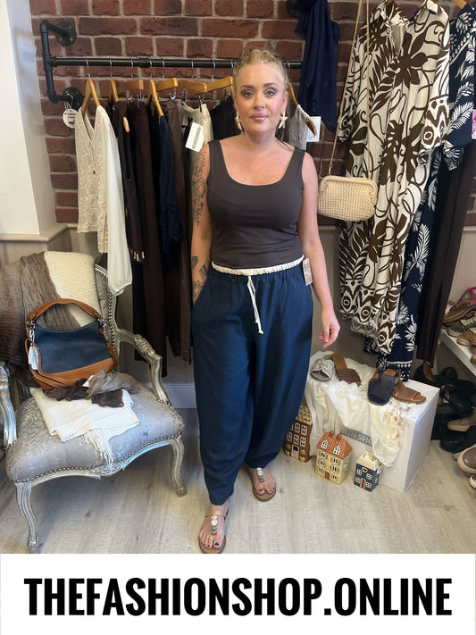 Sasha navy linen mix relaxed trousers 8-14