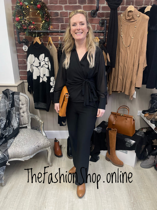 Orla black sheer tie front blouse 8-14