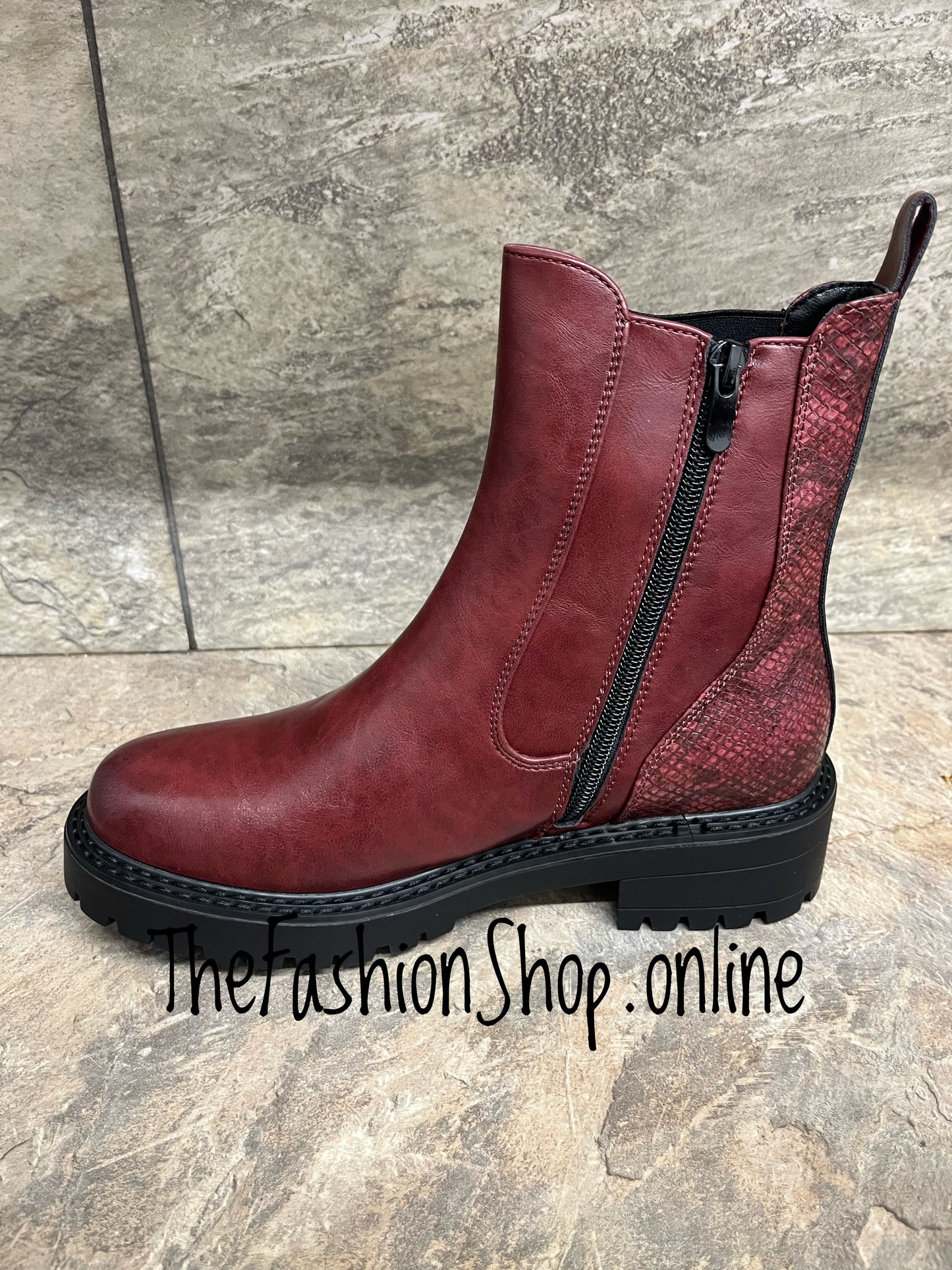 Gracie wine Chelsea boot sizes 3-8 (36-41)