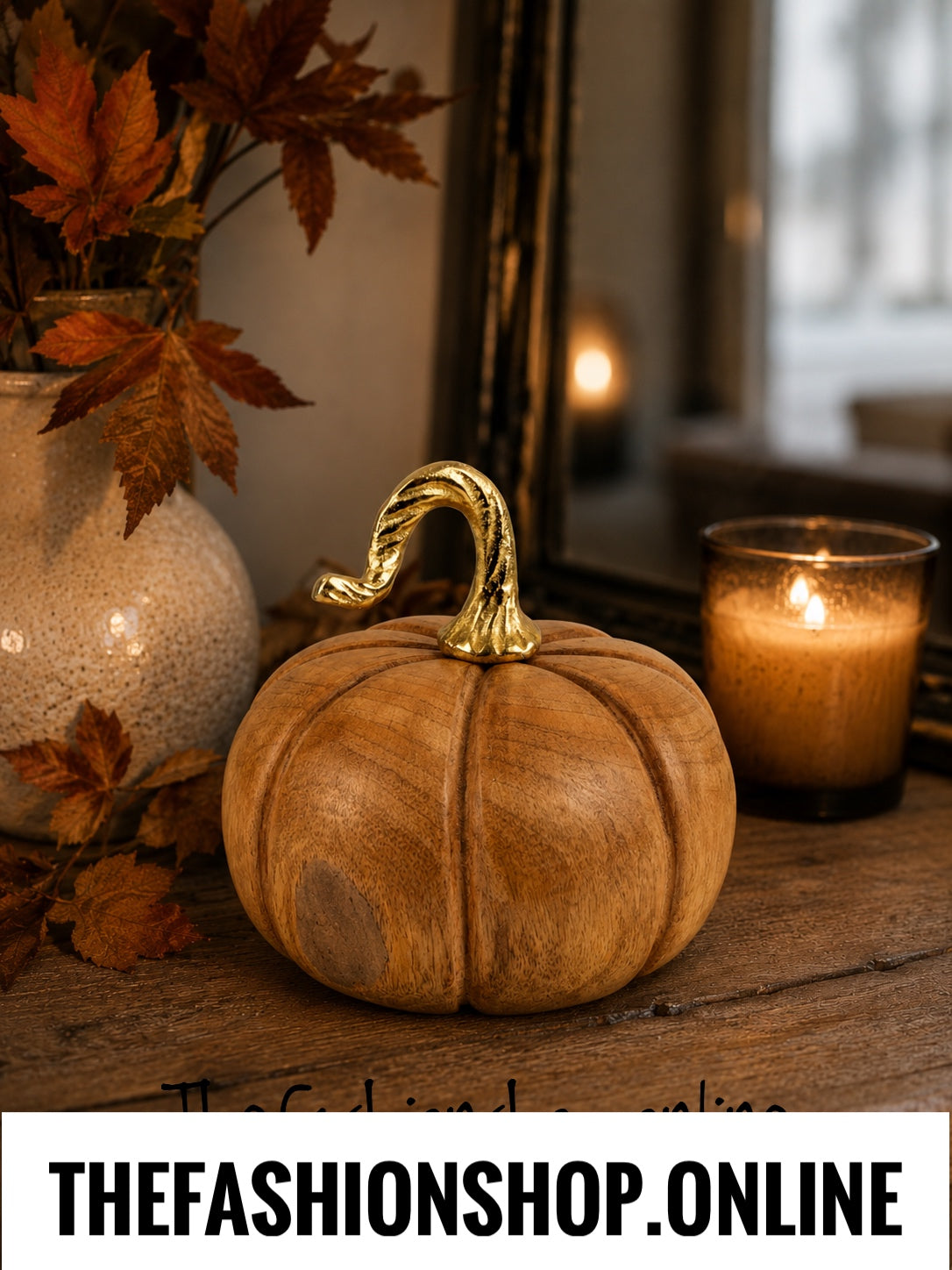 Candlelight Mango Wood Pumpkin Ornament