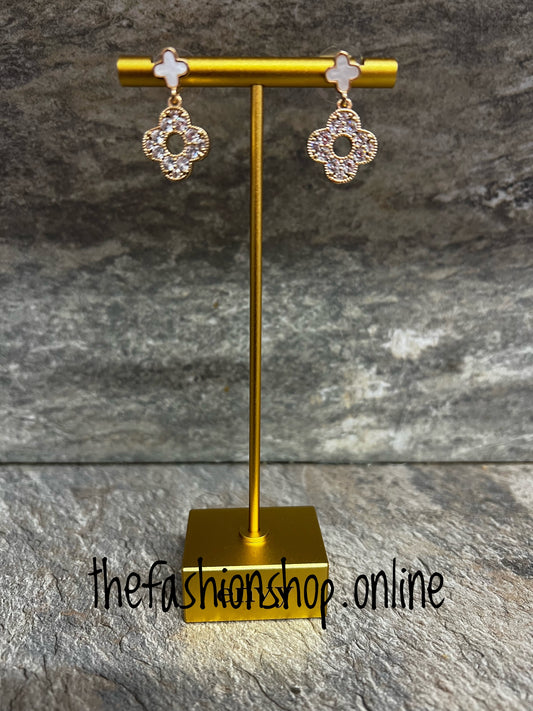 Envy gold double crystal clover drop earrings