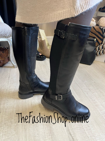 Tamaris black wide fit leather knee high boot sizes 4-7.5 (37-41)