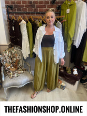 Jodie olive linen mix barrel trousers 10-16