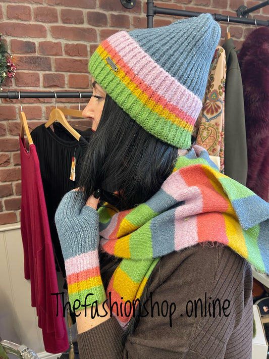 Red Cuckoo Hat Gloves And Scarf Set Multi