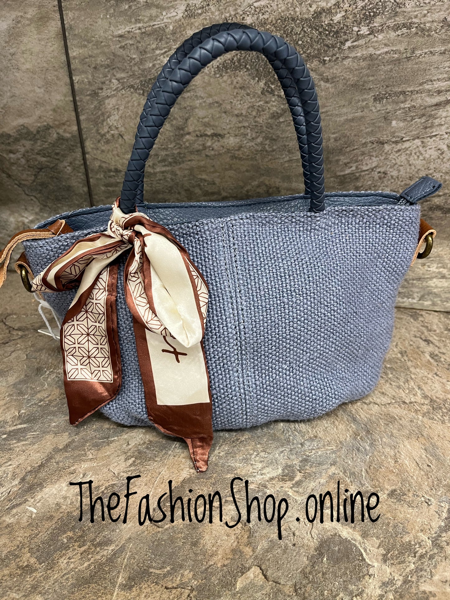 Lucy blue woven handle bag