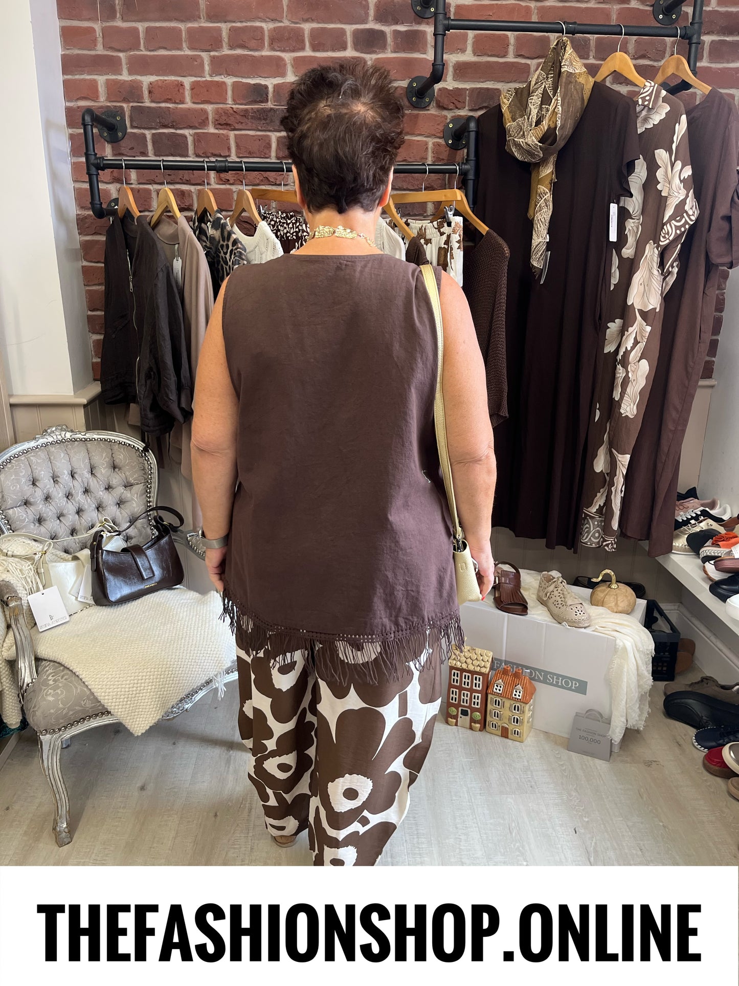 Libby brown and cream floral balloon trousers 14-22