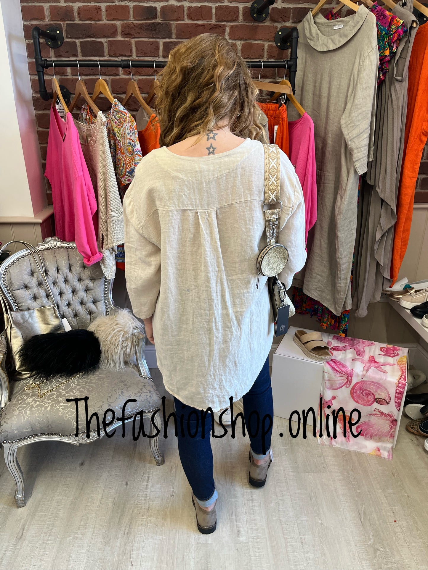 Saffron stone linen button top 10-16