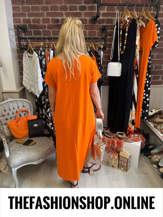 Eden orange palm tree dress 10-18