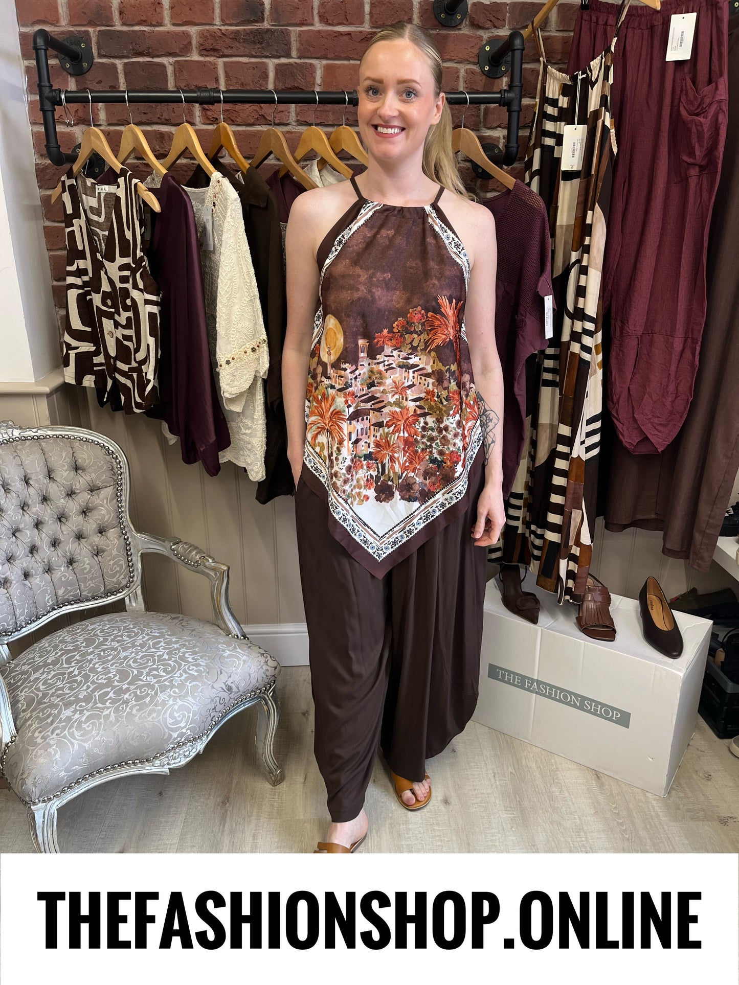 Brown Mediterranean handkerchief top  8-16